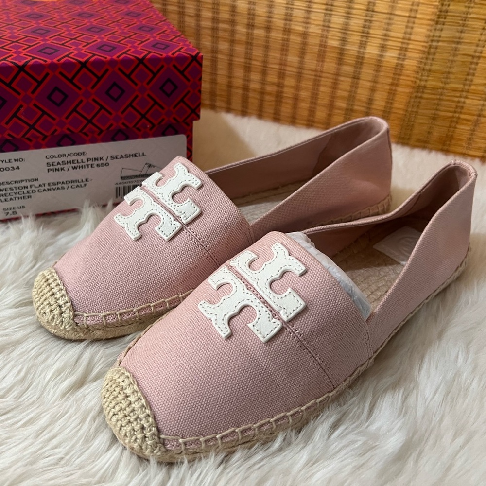 NIB Tory Burch Weston Canvas Flat Espadrille Slip On Shoes Size 7.5